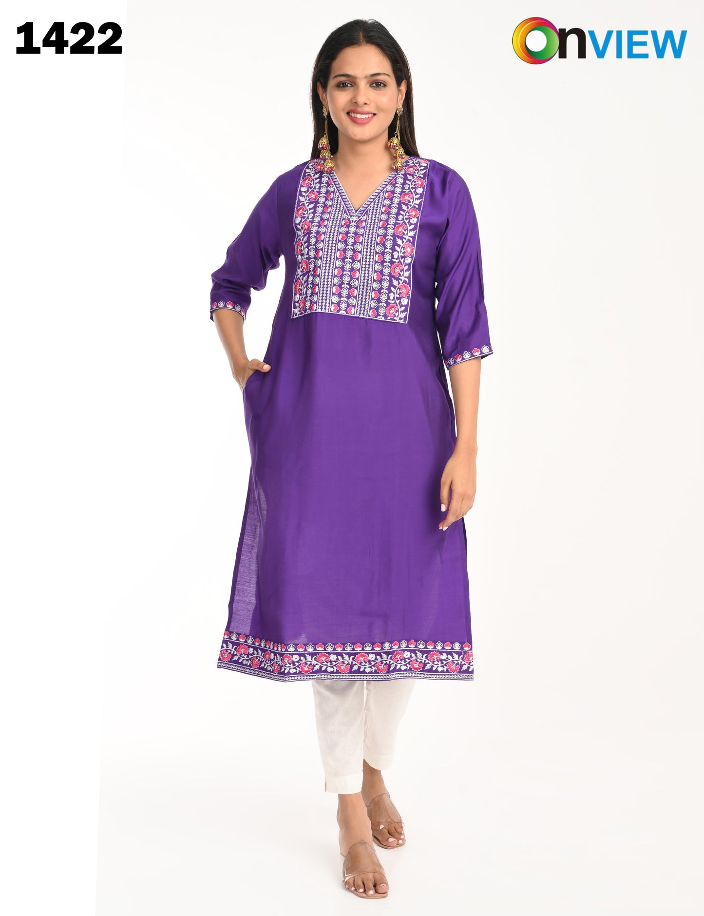 ONVIEW | 1422 | ROMAN SILK EMBROIDERY WITH BORDER | PACK OF 4
