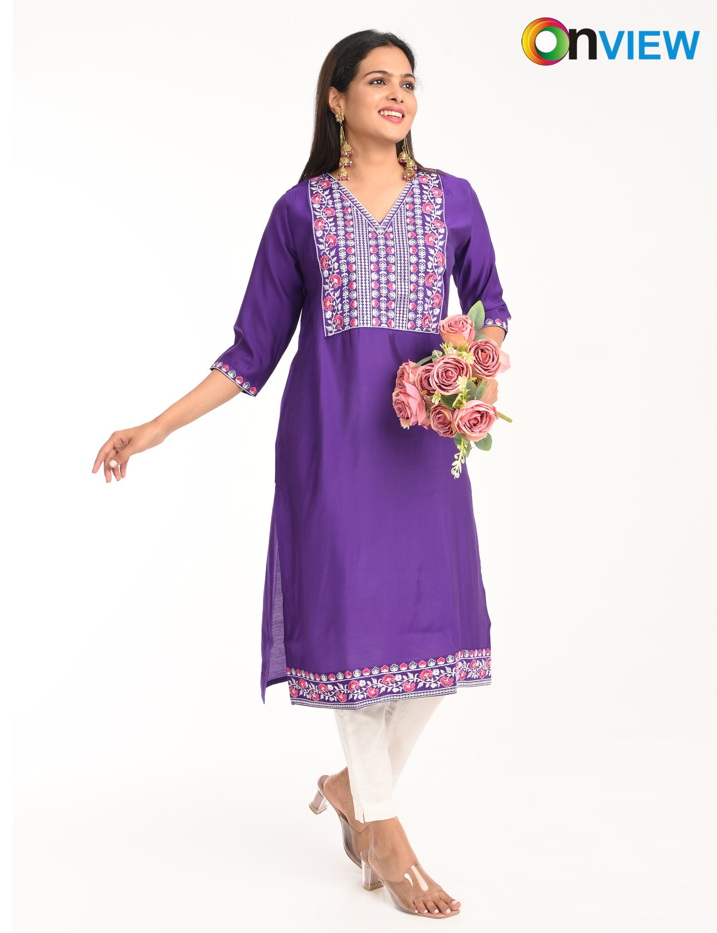 ONVIEW | 1422 | ROMAN SILK EMBROIDERY WITH BORDER | PACK OF 4