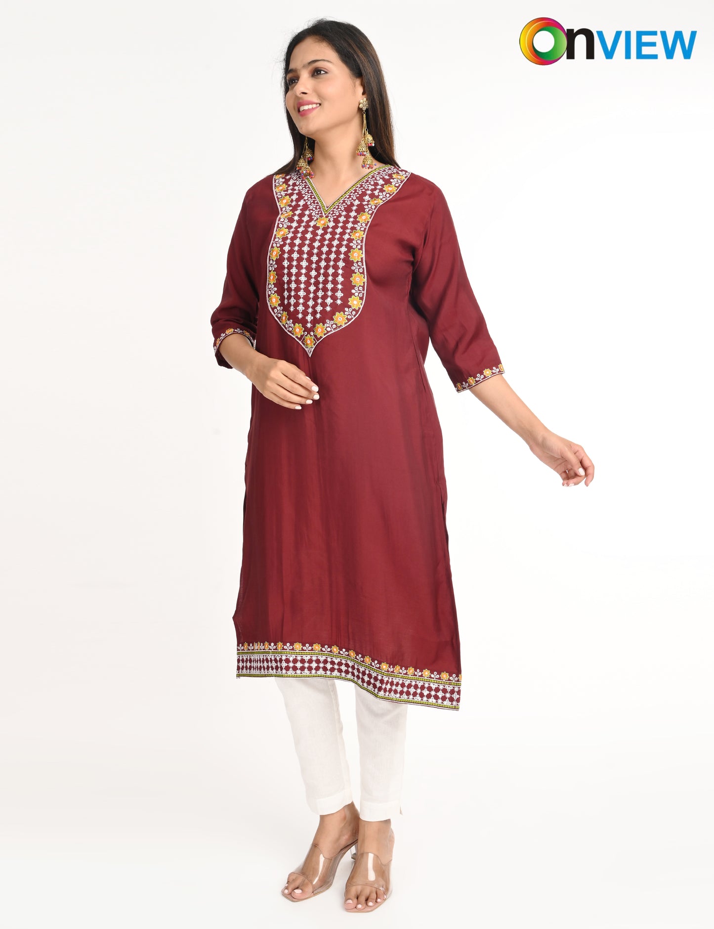 ONVIEW | 1424 | ROMAN SILK EMBROIDERY WITH BORDER | PACK OF 4