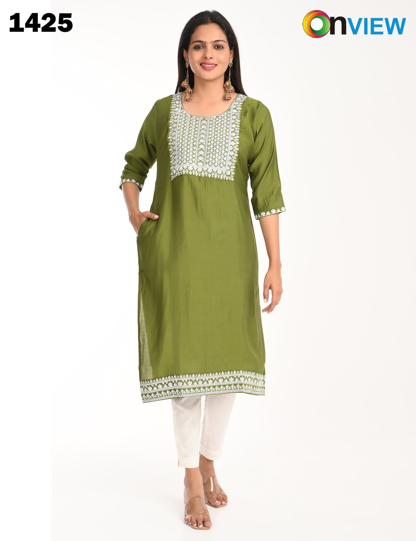 ONVIEW | 1425 | ROMAN SILK EMBROIDERY WITH BORDER | PACK OF 4
