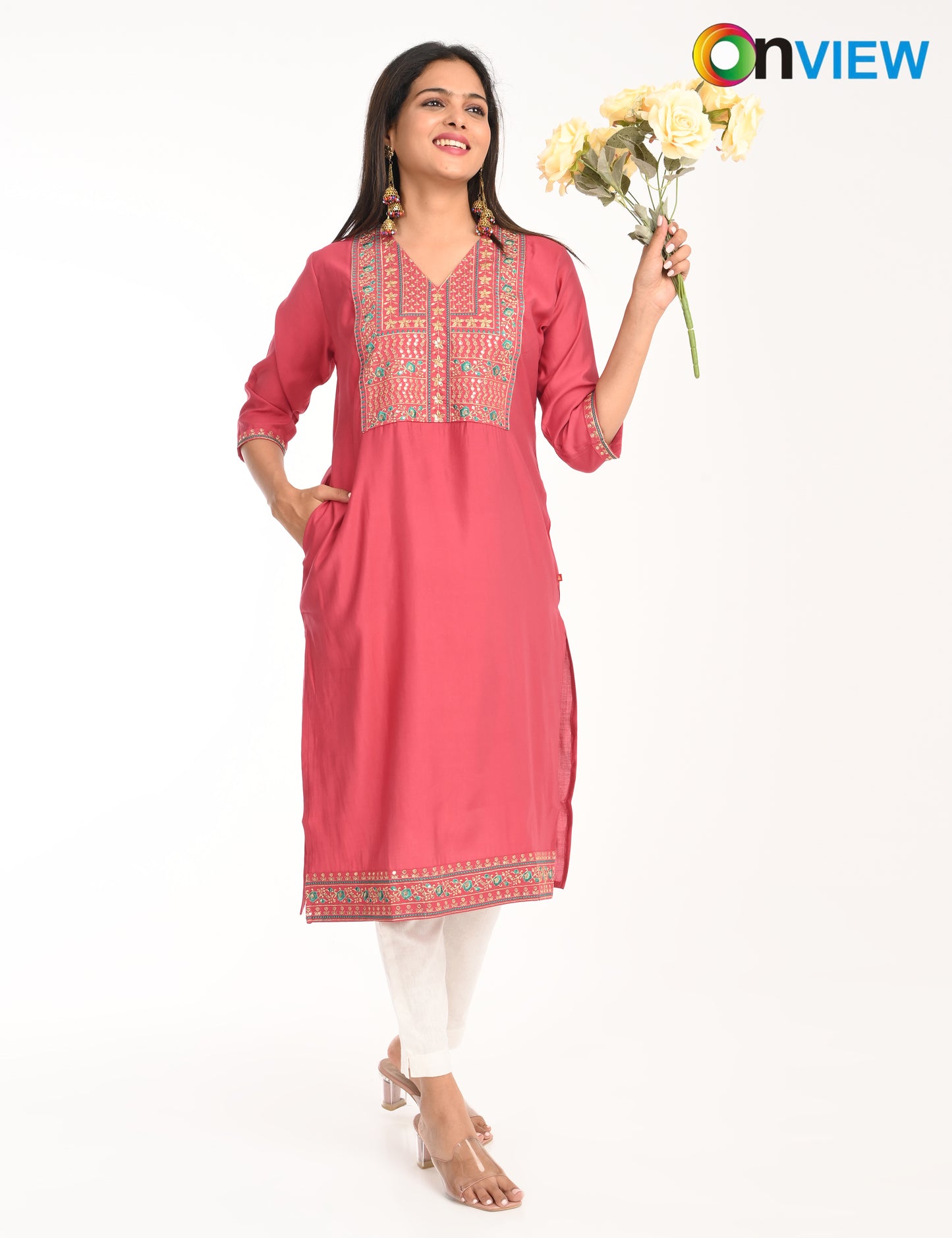 ONVIEW | 1430 | ROMAN SILK EMBROIDERY WITH BORDER | PACK OF 4