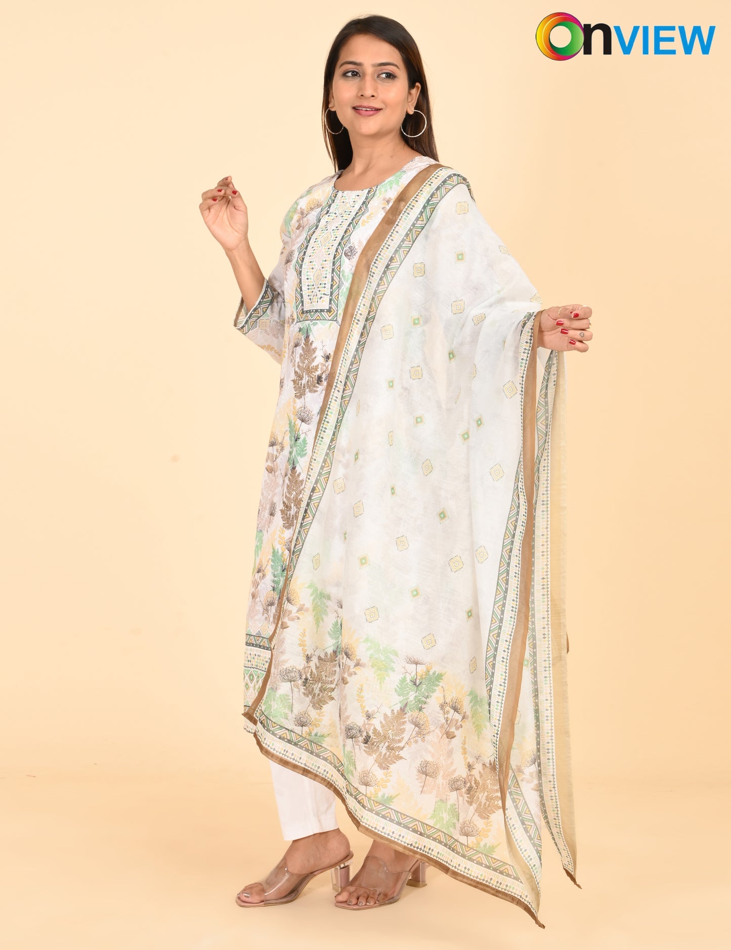 ONVIEW | 1332 | COTTON CHIKANKARI WORK BORDER WITH DUPATTA | PACK OF 4