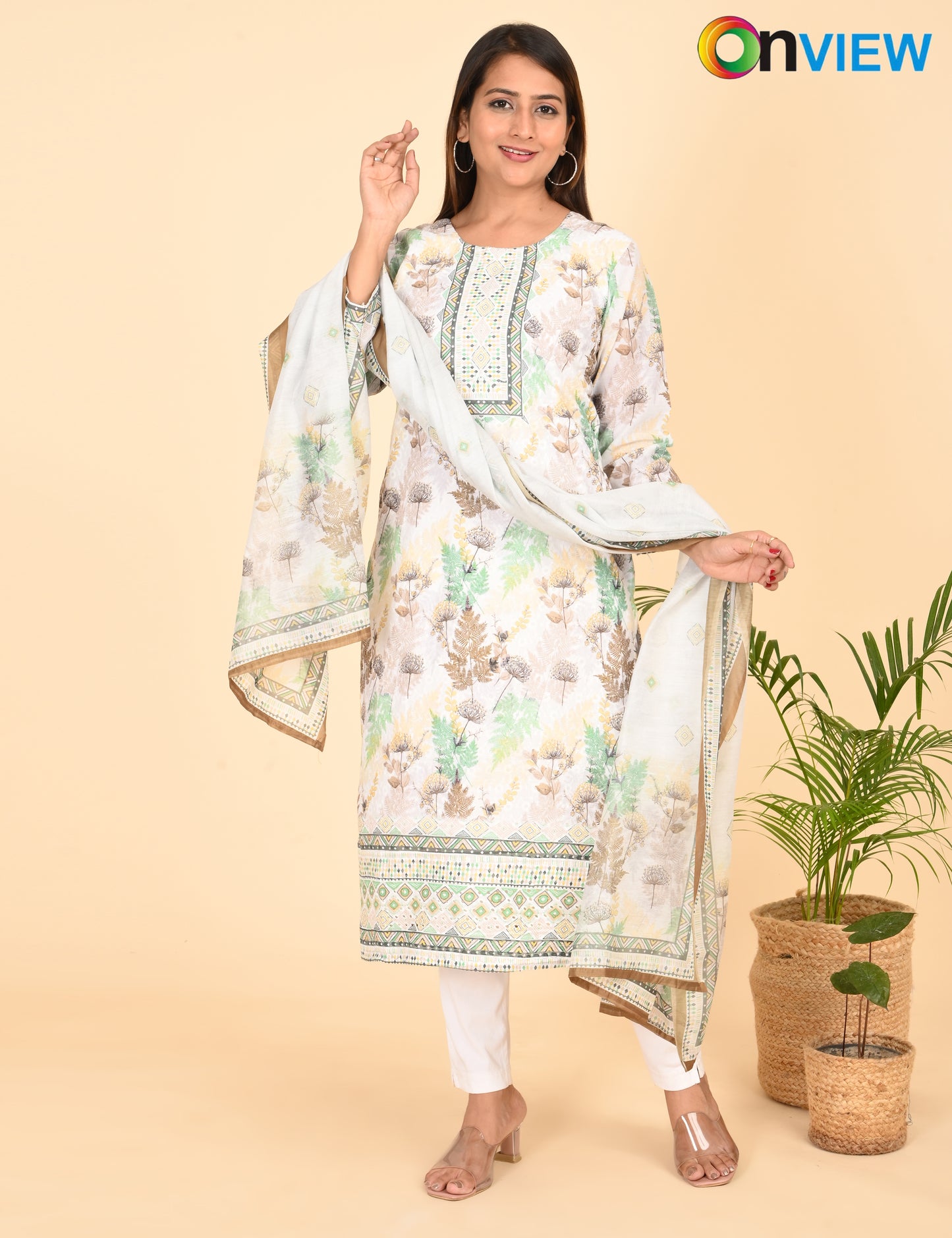 ONVIEW | 1332 | COTTON CHIKANKARI WORK BORDER WITH DUPATTA | PACK OF 4