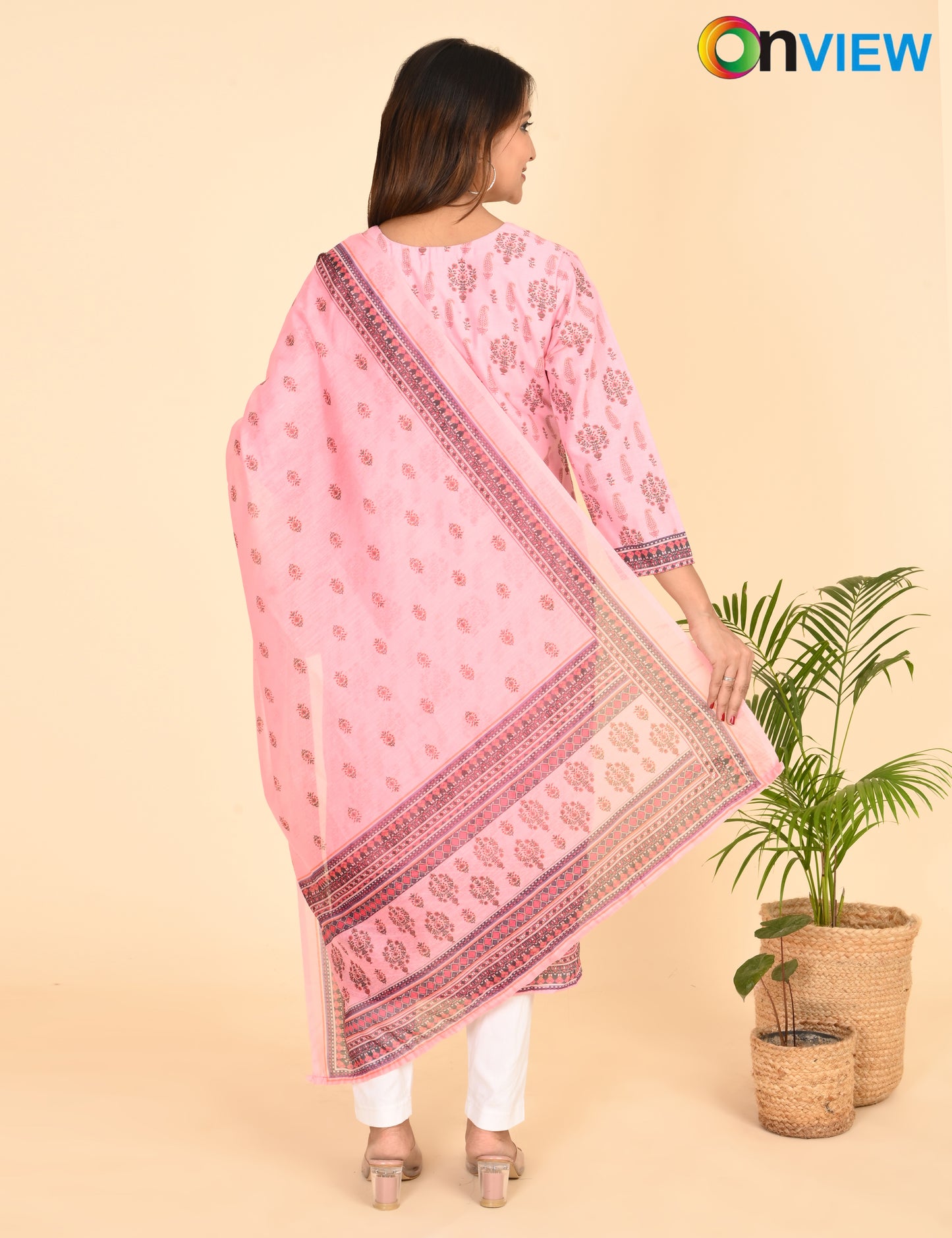 ONVIEW | 1334 | COTTON CHIKANKARI WORK BORDER WITH DUPATTA | PACK OF 4