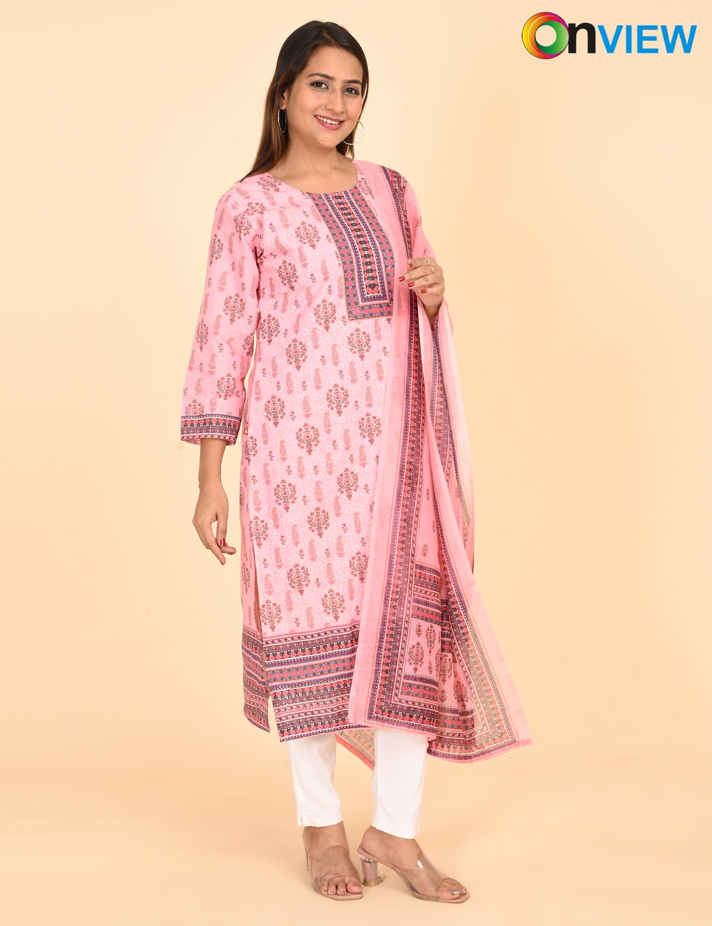 ONVIEW | 1334 | COTTON CHIKANKARI WORK BORDER WITH DUPATTA | PACK OF 4