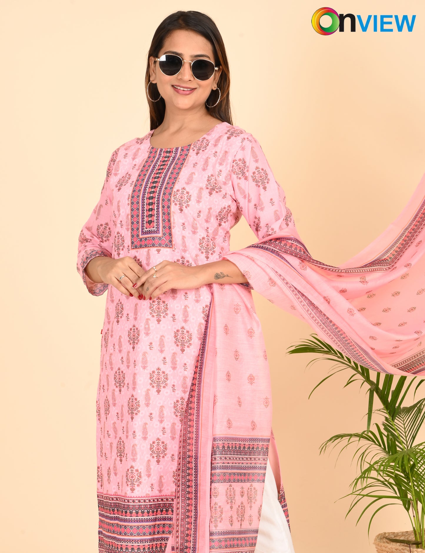 ONVIEW | 1334 | COTTON CHIKANKARI WORK BORDER WITH DUPATTA | PACK OF 4