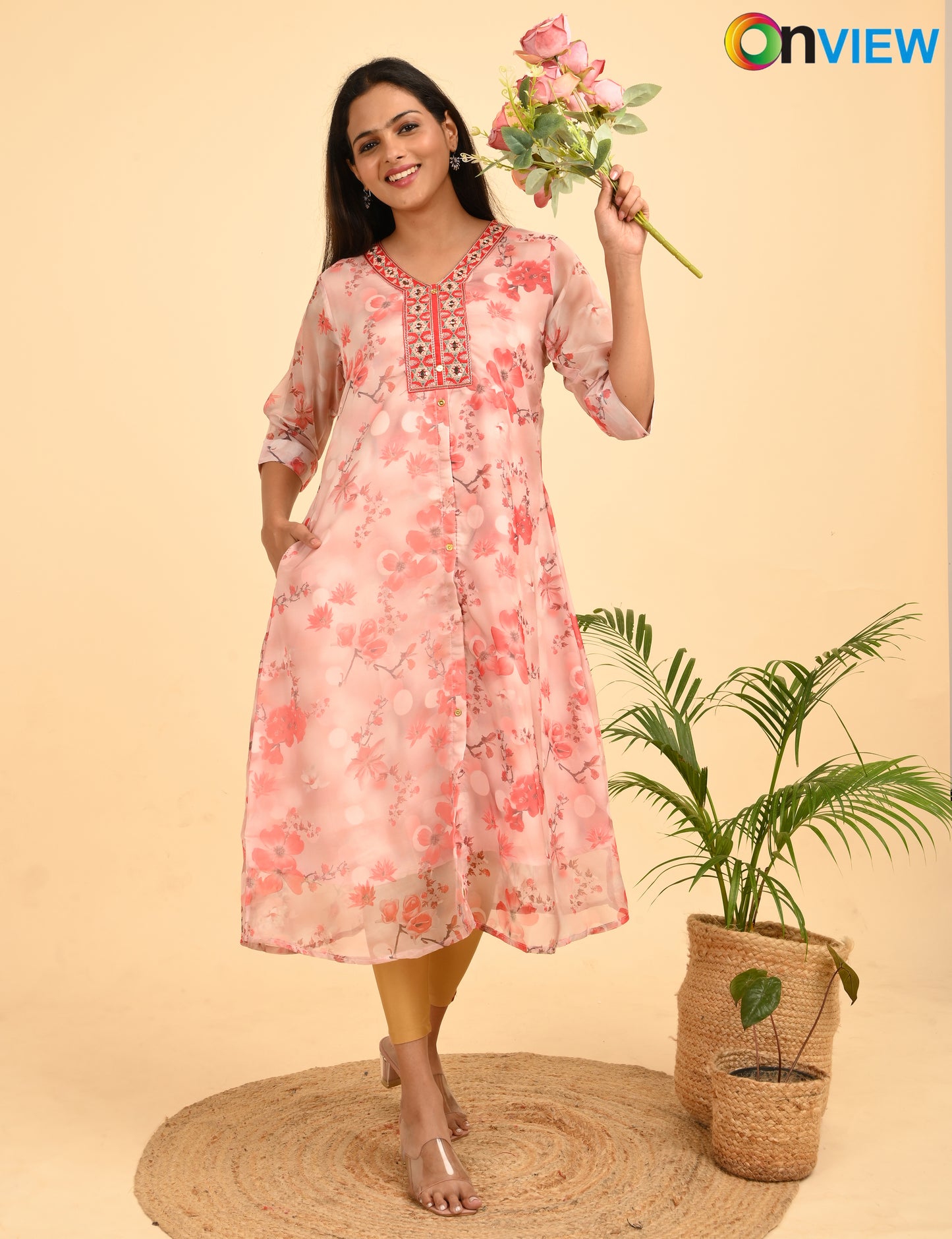 ONVIEW | 289 | A LINE ORGANZA EMBROIDARY UMBRELLA WITH LINING | PACK OF 4
