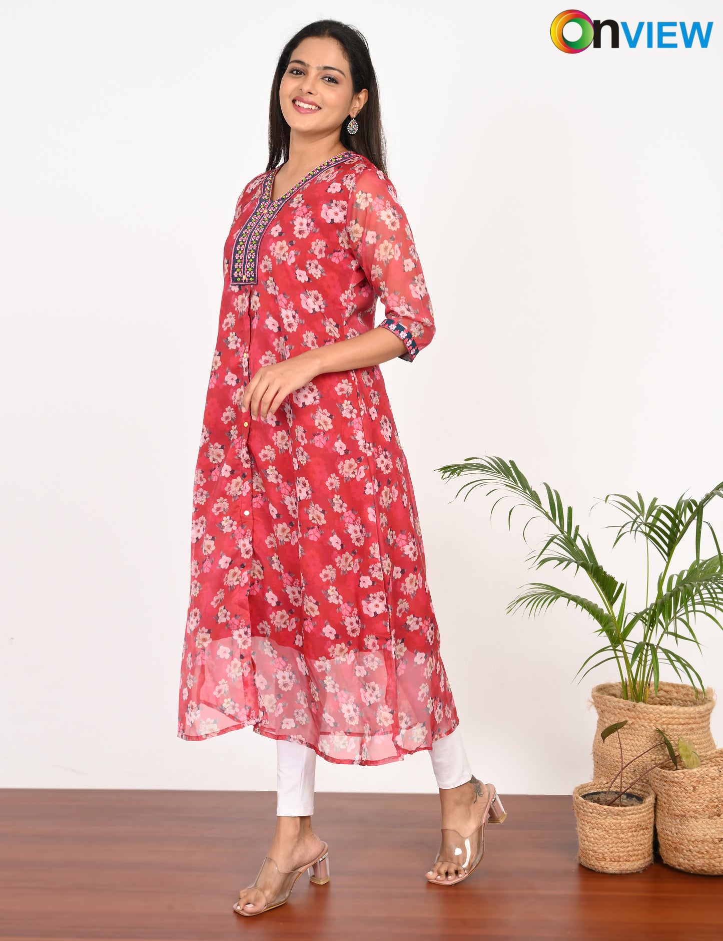 ONVIEW | 290 | A LINE ORGANZA EMBROIDARY UMBRELLA WITH LINING | PACK OF 4