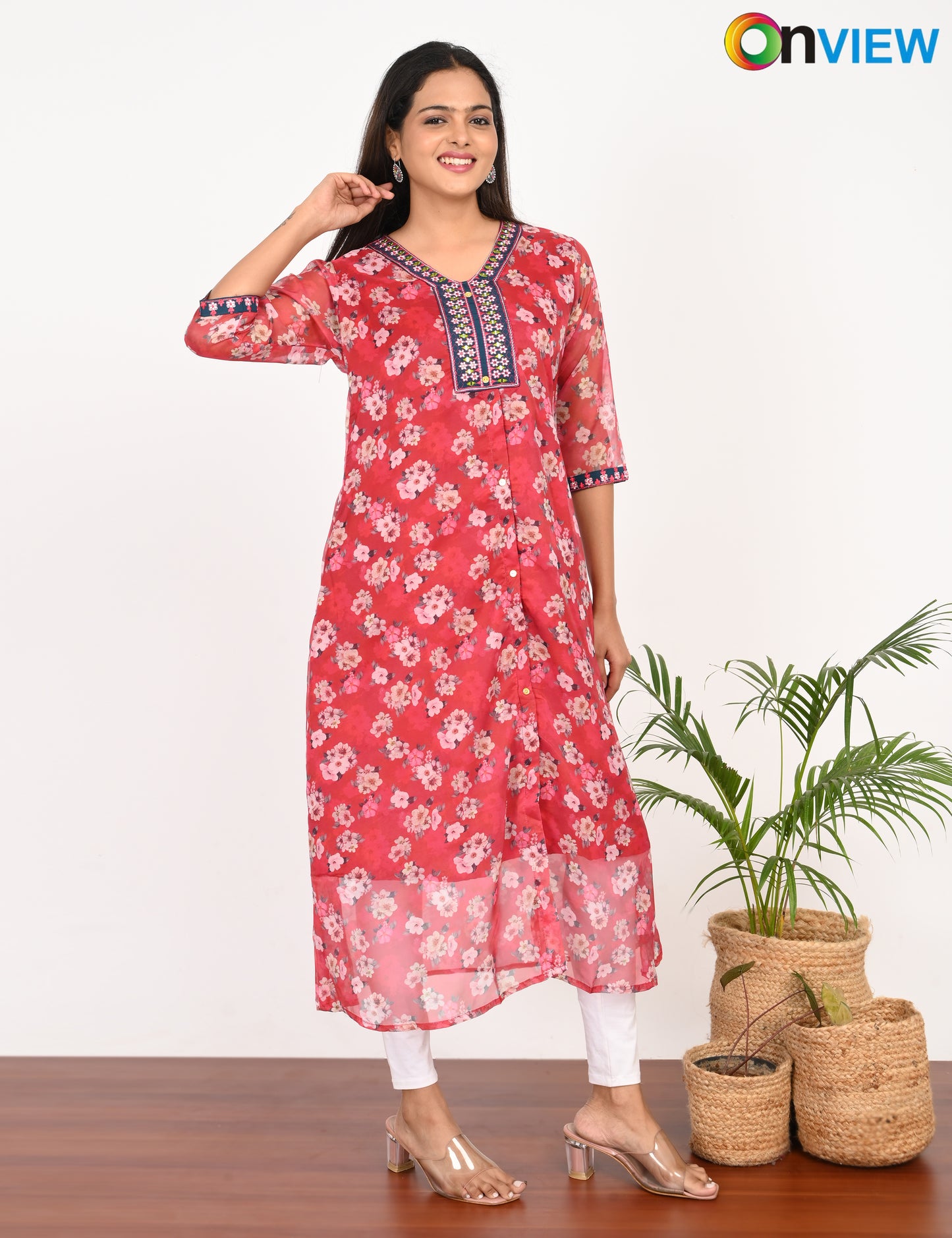 ONVIEW | 290 | A LINE ORGANZA EMBROIDARY UMBRELLA WITH LINING | PACK OF 4