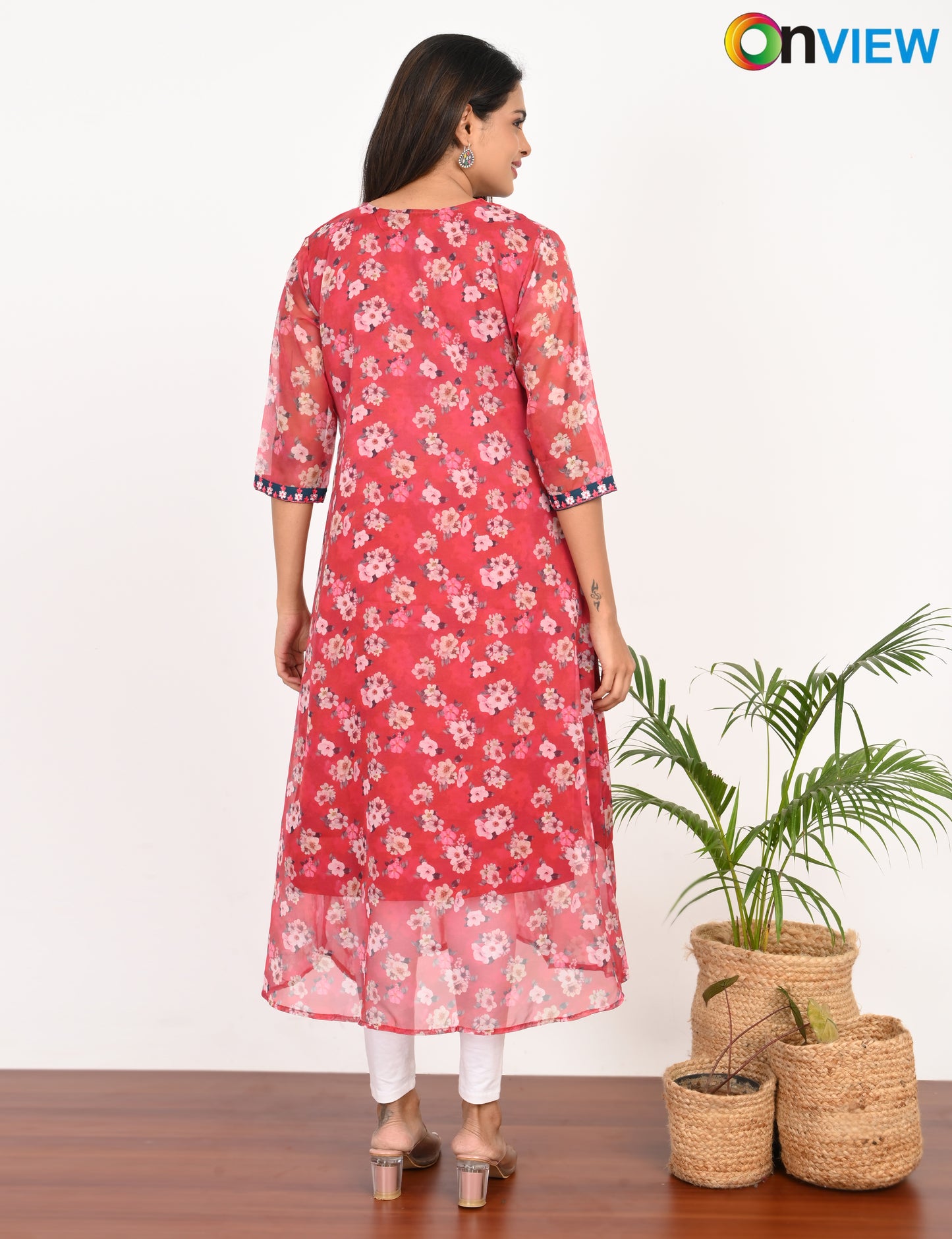 ONVIEW | 290 | A LINE ORGANZA EMBROIDARY UMBRELLA WITH LINING | PACK OF 4