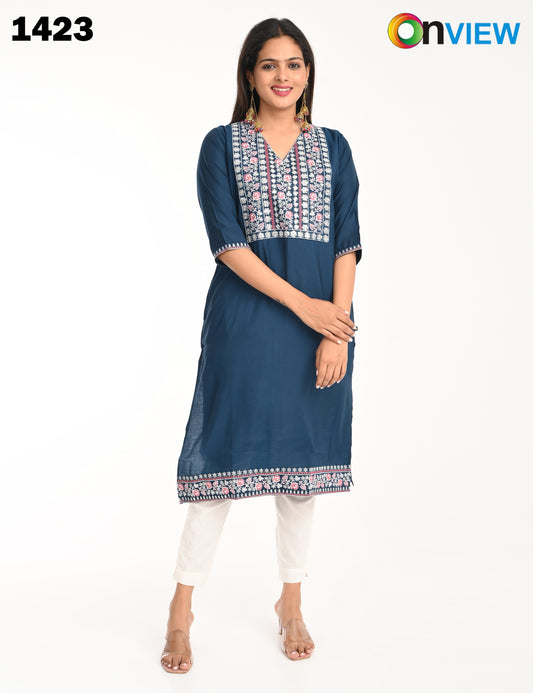 ONVIEW | 1423 | ROMAN SILK EMBROIDERY WITH BORDER | PACK OF 4