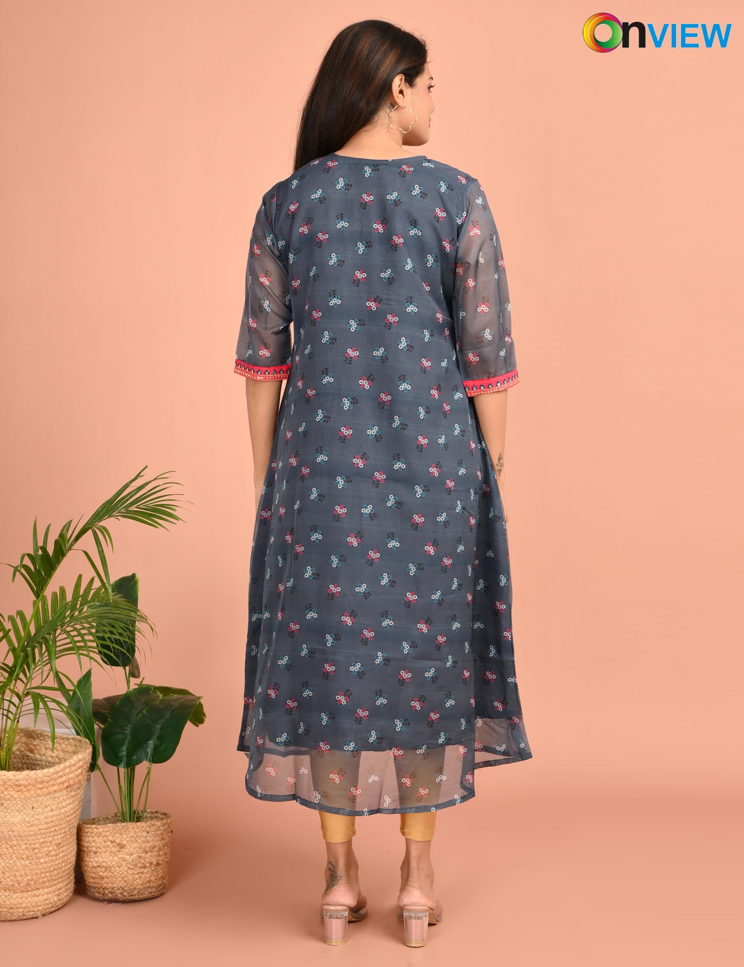 ONVIEW | 1218 | A LINE ORGANZA EMBROIDERY UMBRELA | PACK OF 4