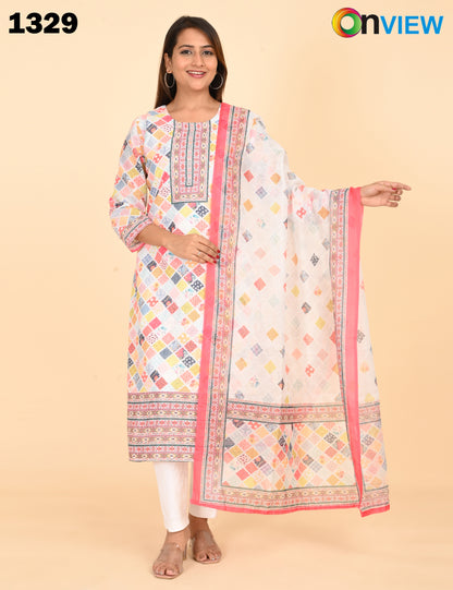 ONVIEW |1329 | COTTON CHIKANKARI WORK WITH BORDER WITH DUPATTA | PACK OF 4