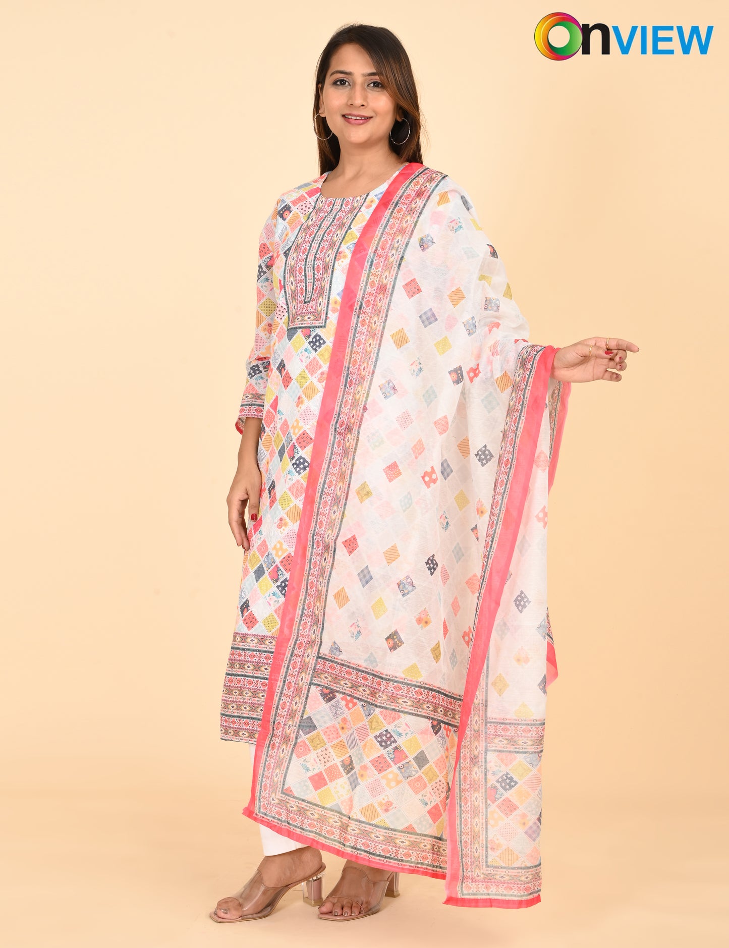 ONVIEW |1329 | COTTON CHIKANKARI WORK WITH BORDER WITH DUPATTA | PACK OF 4