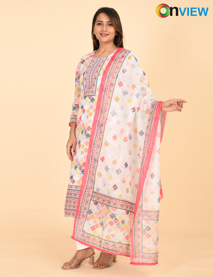ONVIEW |1329 | COTTON CHIKANKARI WORK WITH BORDER WITH DUPATTA | PACK OF 4