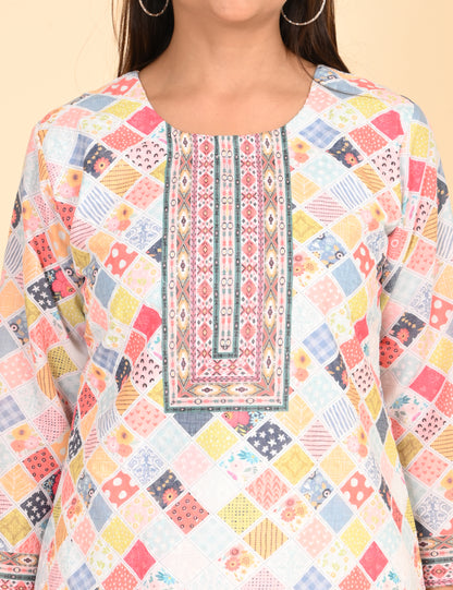 ONVIEW |1329 | COTTON CHIKANKARI WORK WITH BORDER WITH DUPATTA | PACK OF 4