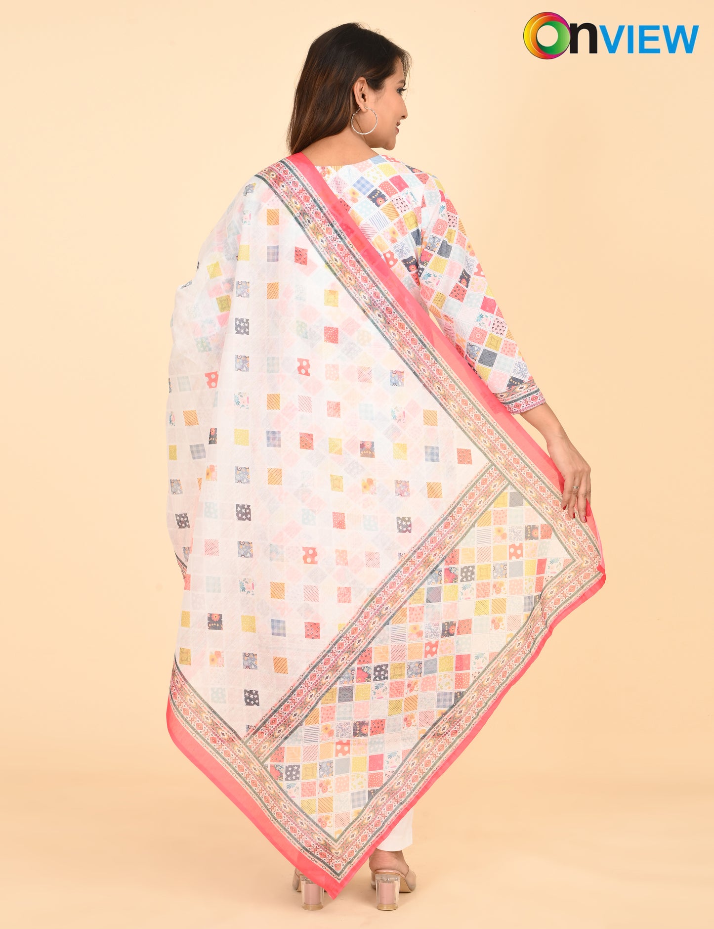 ONVIEW |1329 | COTTON CHIKANKARI WORK WITH BORDER WITH DUPATTA | PACK OF 4