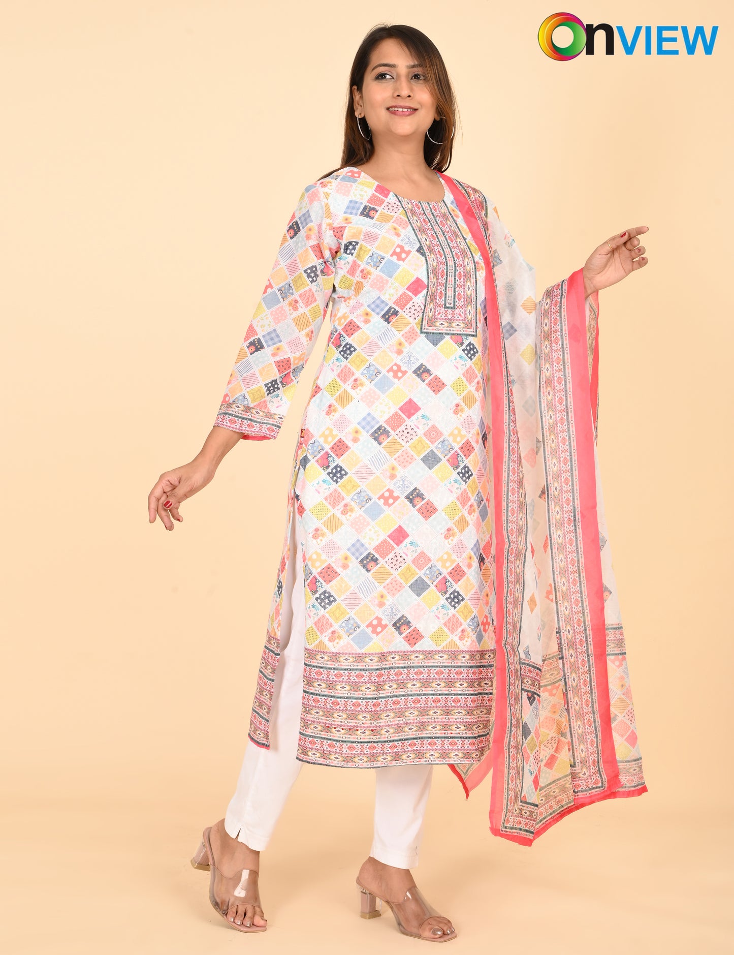 ONVIEW |1329 | COTTON CHIKANKARI WORK WITH BORDER WITH DUPATTA | PACK OF 4