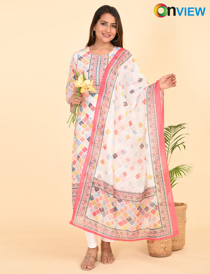 ONVIEW |1329 | COTTON CHIKANKARI WORK WITH BORDER WITH DUPATTA | PACK OF 4