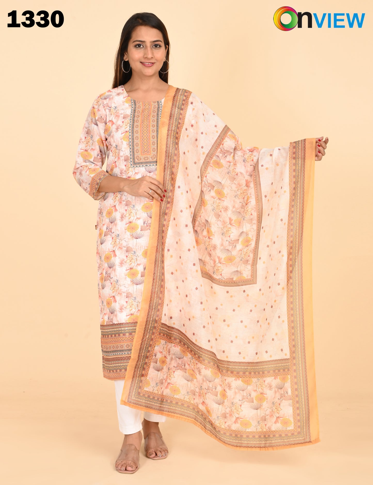 ONVIEW | 1330 | COTTON CHIKANKARI WORK BORDER WITH DUPATTA | PACK OF 4