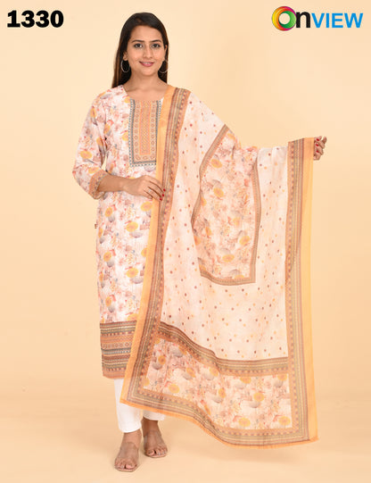 ONVIEW | 1330 | COTTON CHIKANKARI WORK BORDER WITH DUPATTA | PACK OF 4