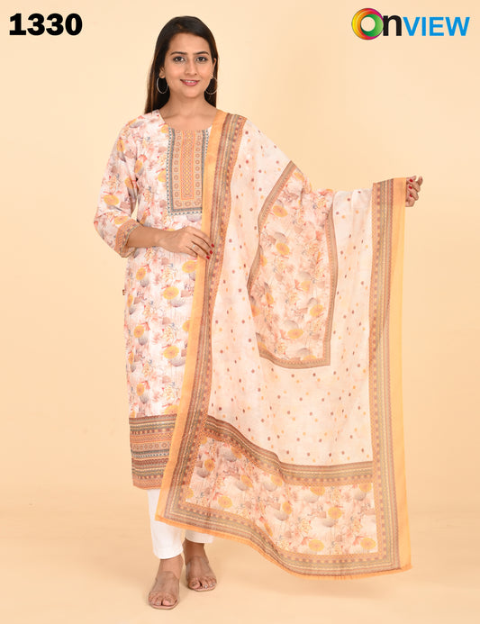 ONVIEW | 1330 | COTTON CHIKANKARI WORK BORDER WITH DUPATTA | PACK OF 4