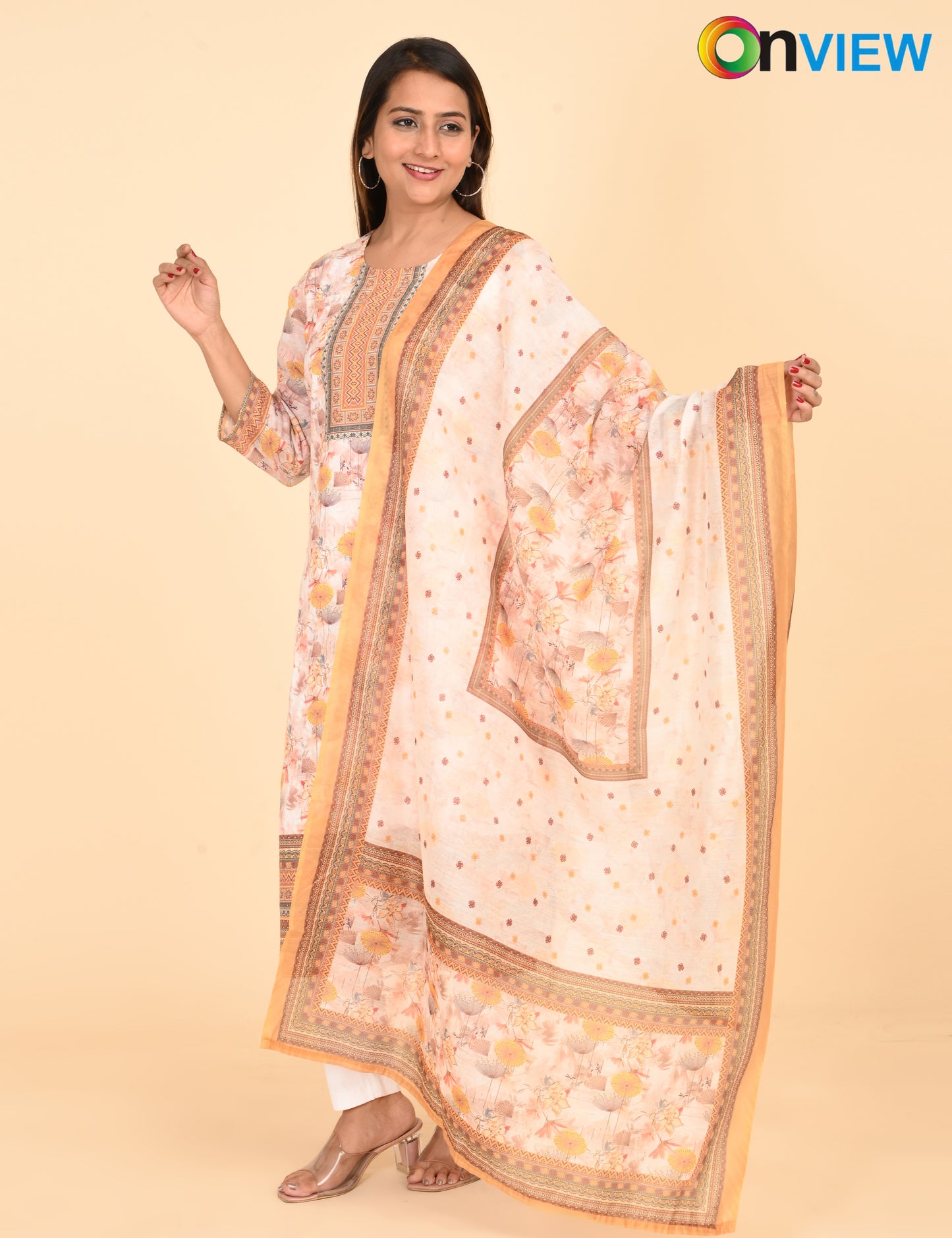 ONVIEW | 1330 | COTTON CHIKANKARI WORK BORDER WITH DUPATTA | PACK OF 4