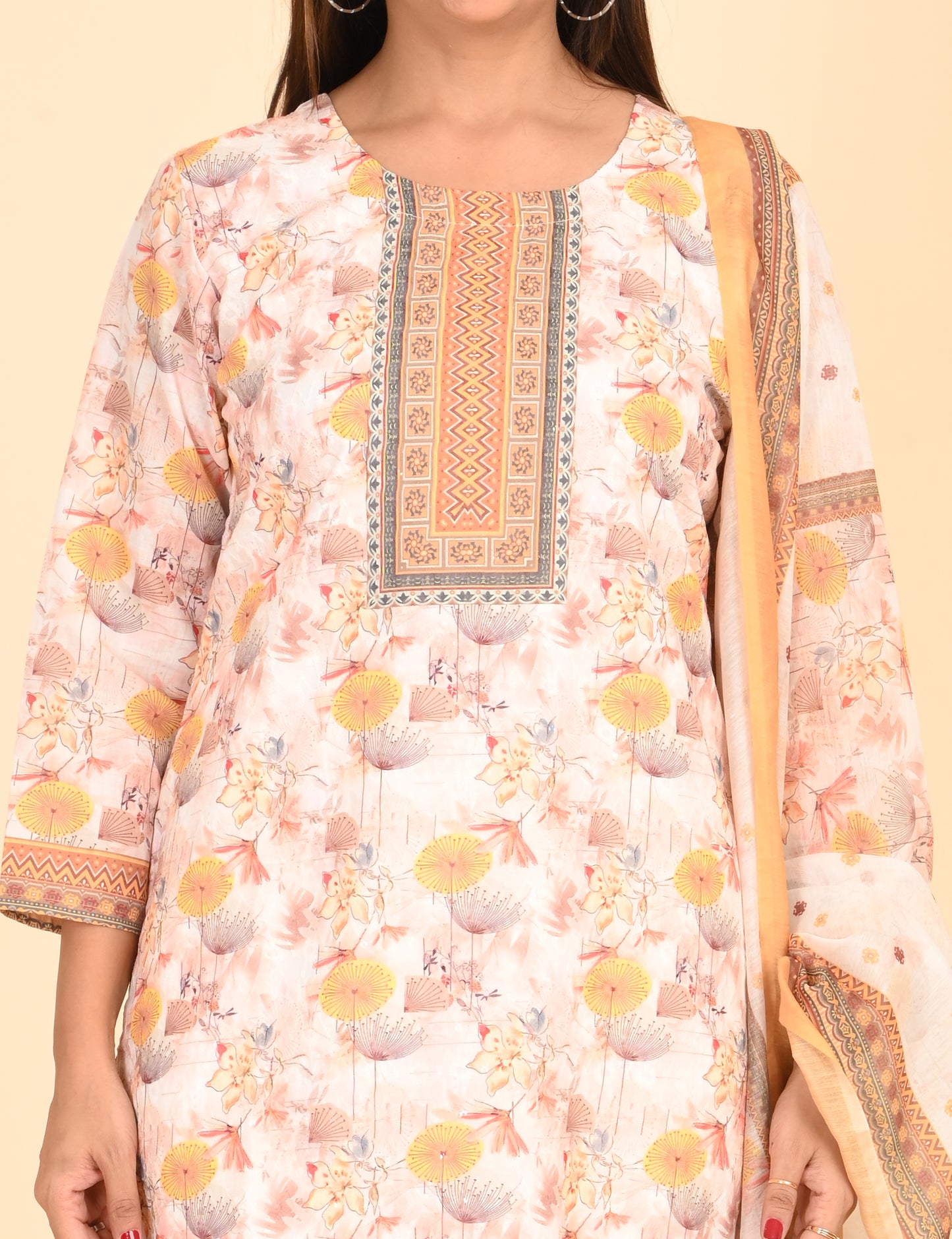ONVIEW | 1330 | COTTON CHIKANKARI WORK BORDER WITH DUPATTA | PACK OF 4