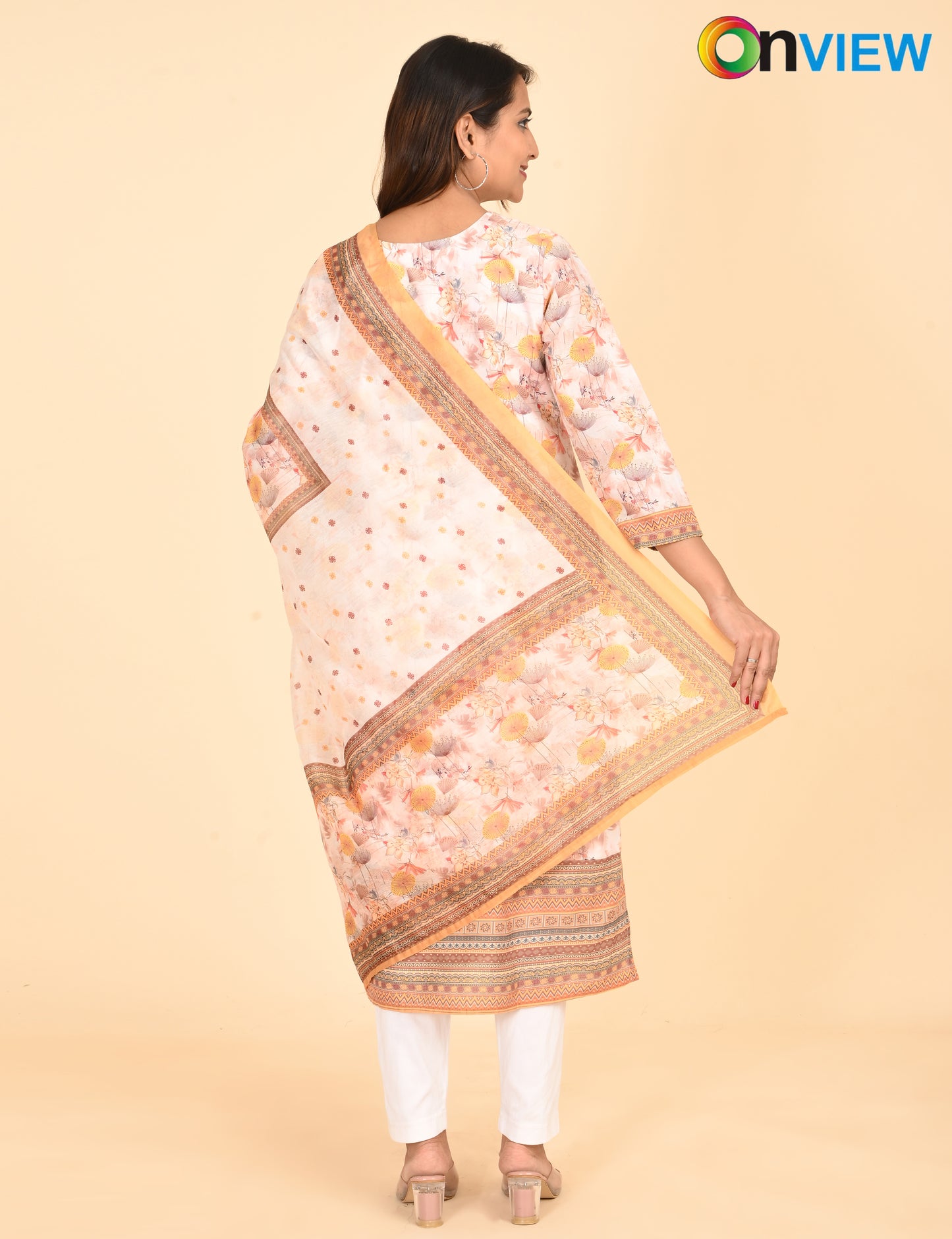 ONVIEW | 1330 | COTTON CHIKANKARI WORK BORDER WITH DUPATTA | PACK OF 4