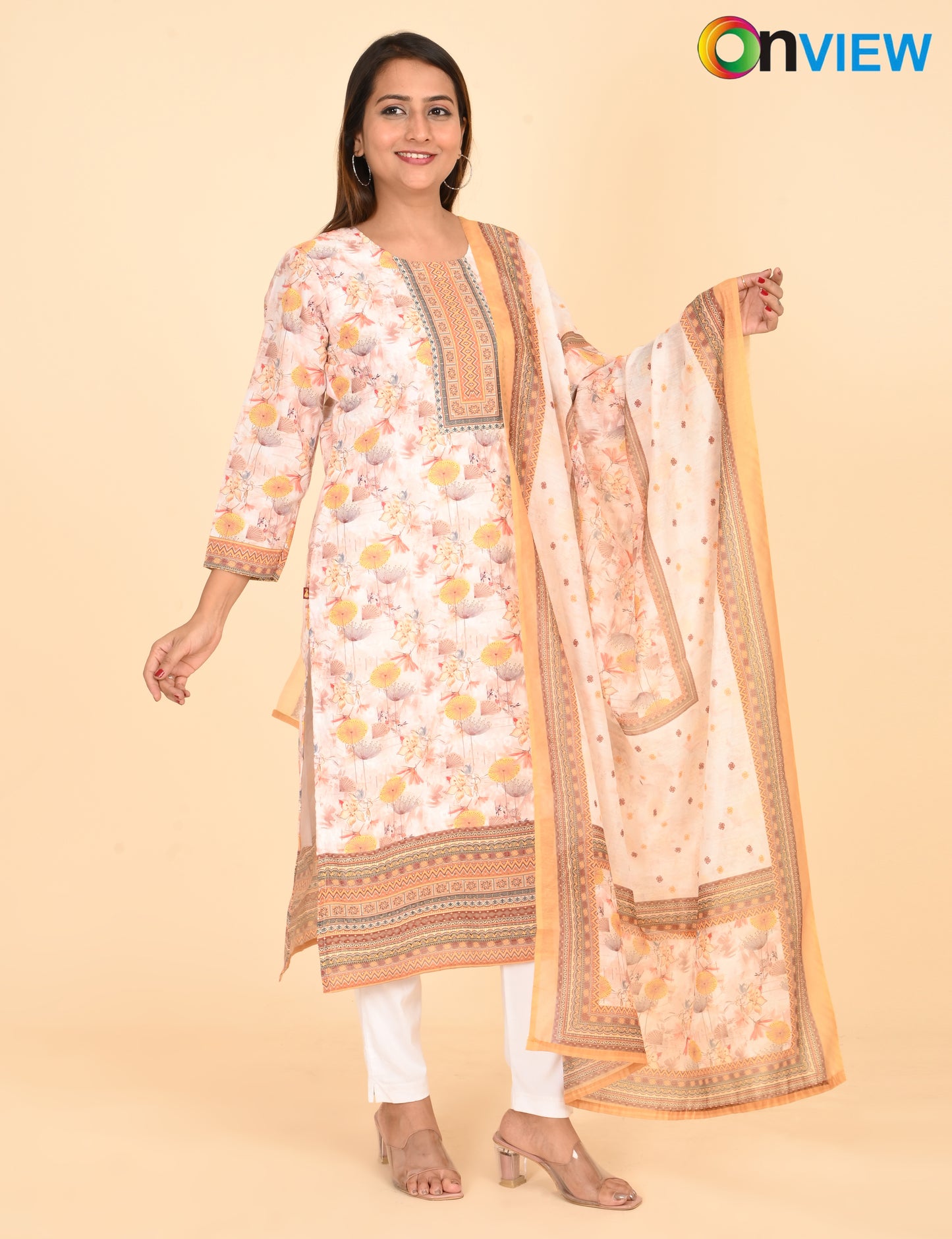 ONVIEW | 1330 | COTTON CHIKANKARI WORK BORDER WITH DUPATTA | PACK OF 4