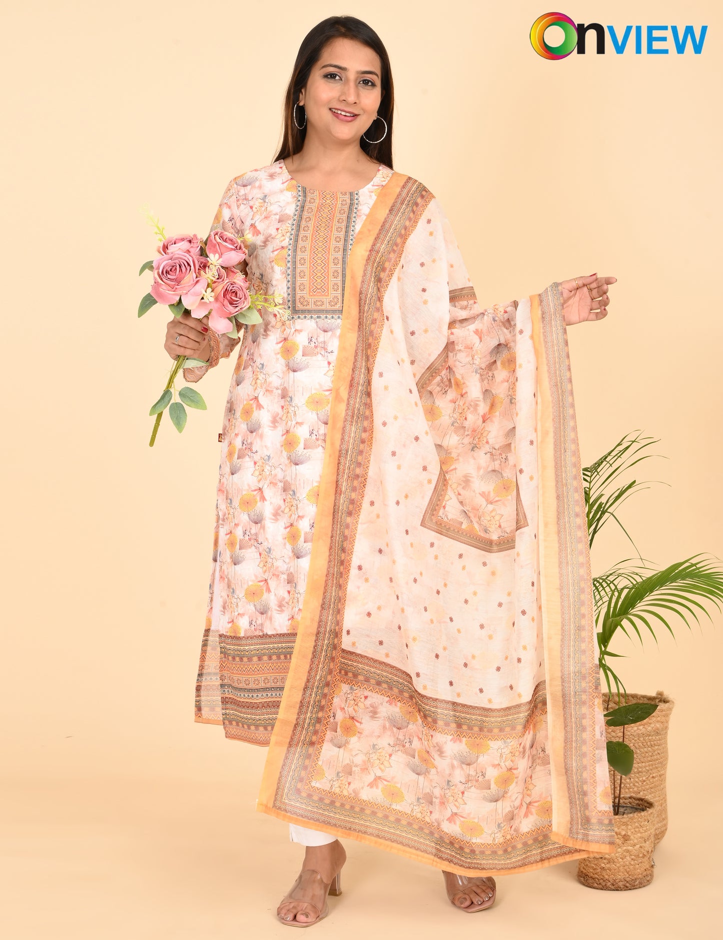 ONVIEW | 1330 | COTTON CHIKANKARI WORK BORDER WITH DUPATTA | PACK OF 4