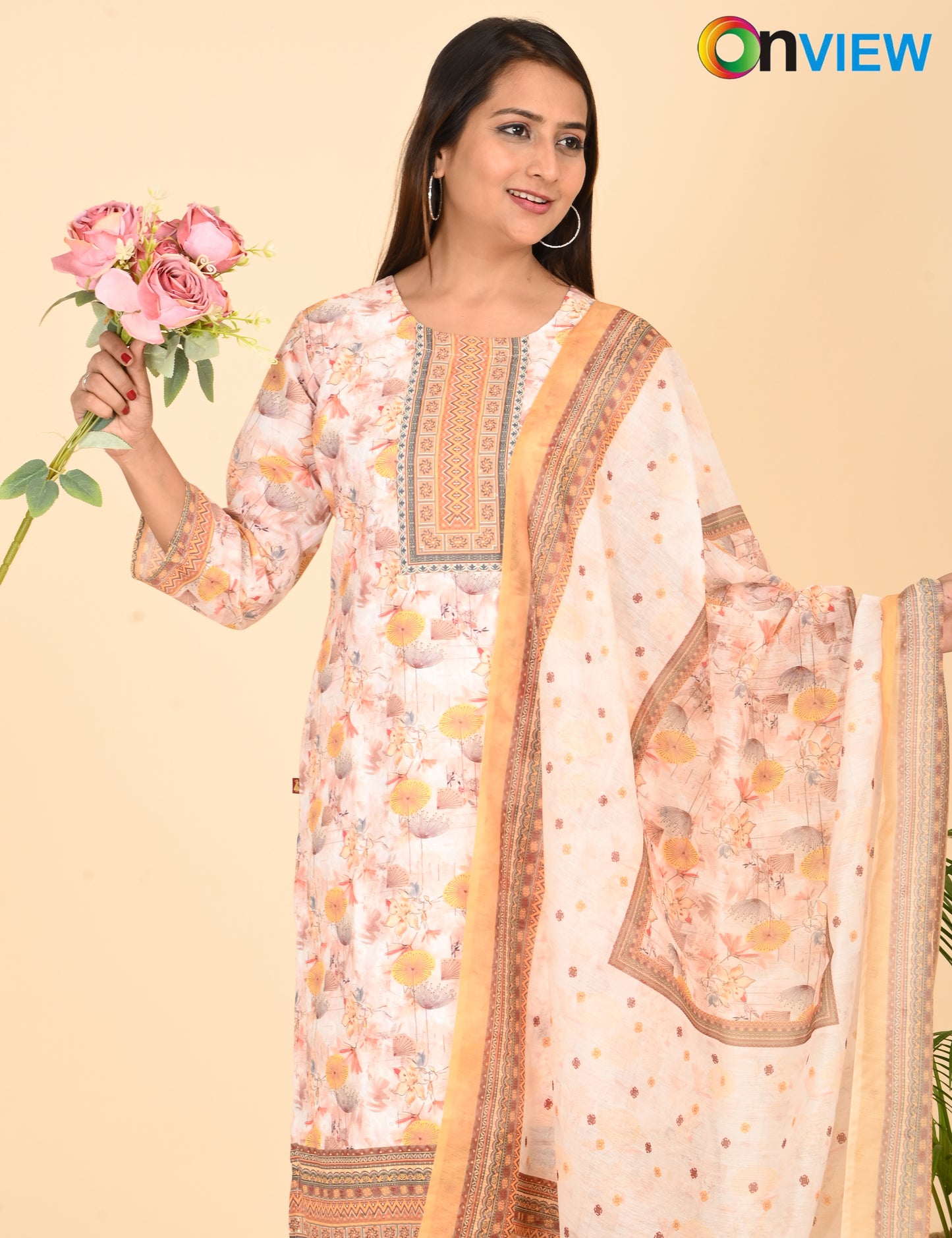 ONVIEW | 1330 | COTTON CHIKANKARI WORK BORDER WITH DUPATTA | PACK OF 4