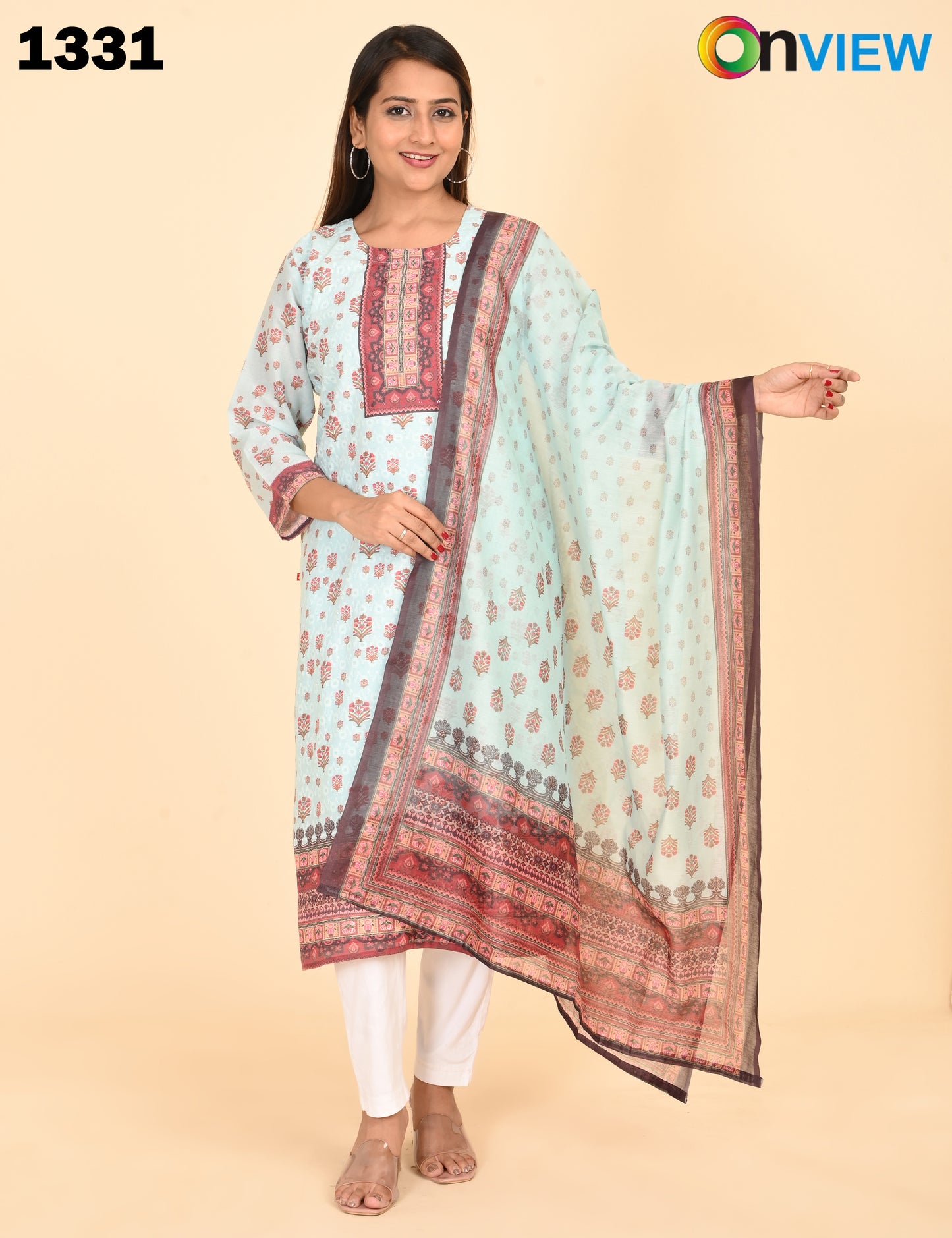 ONVIEW | 1331 | COTTON CHIKANKARI WORK WITH BORDER WITH DUPATTA | PACK OF 4