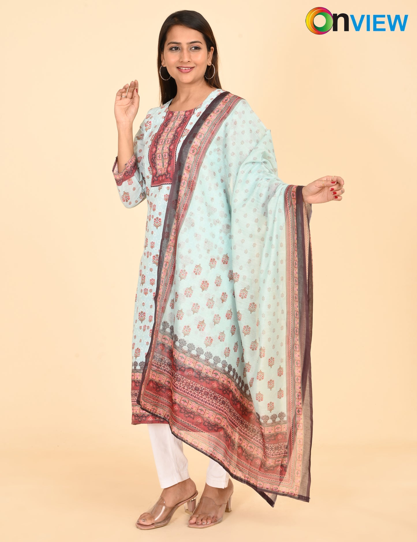 ONVIEW | 1331 | COTTON CHIKANKARI WORK WITH BORDER WITH DUPATTA | PACK OF 4