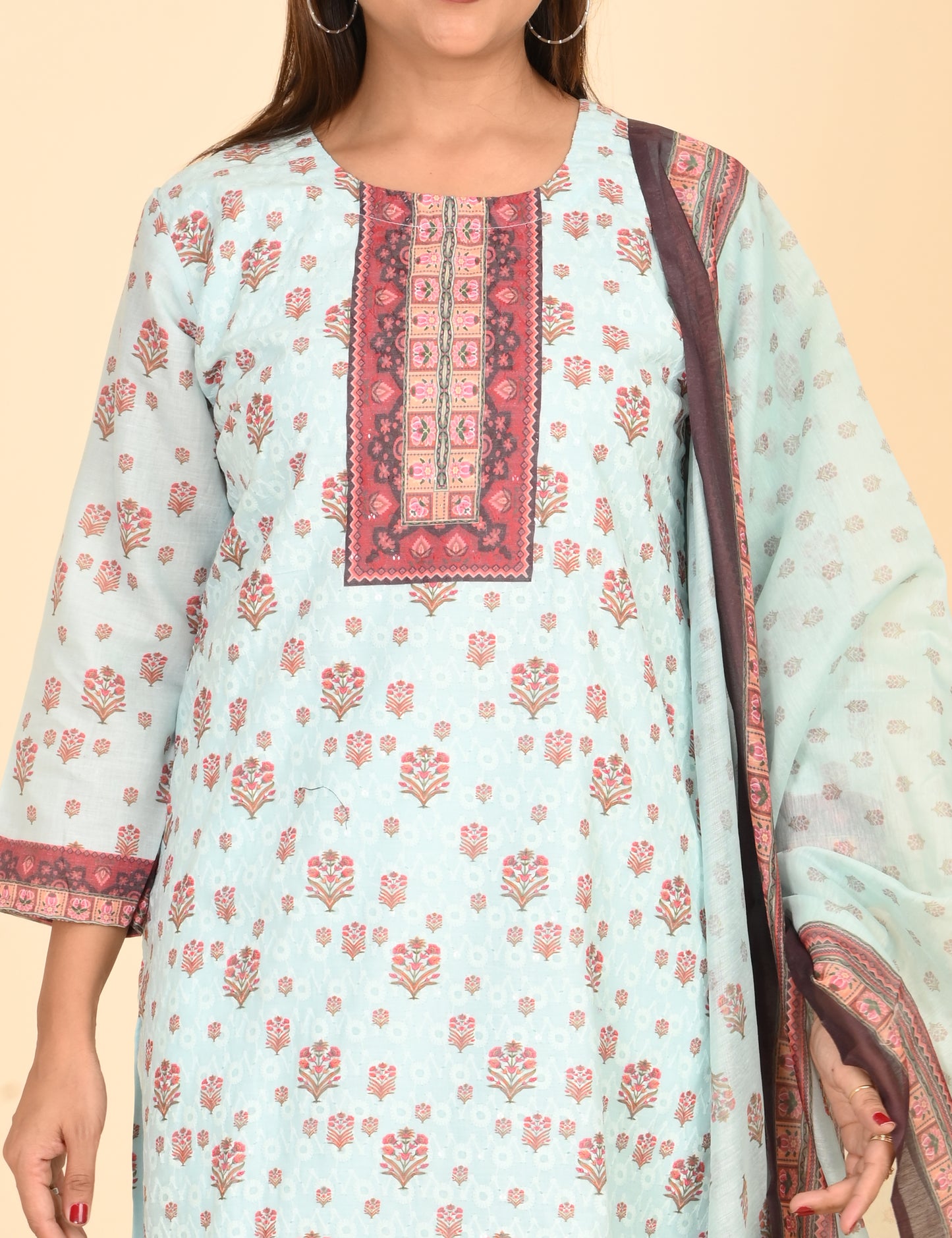 ONVIEW | 1331 | COTTON CHIKANKARI WORK WITH BORDER WITH DUPATTA | PACK OF 4