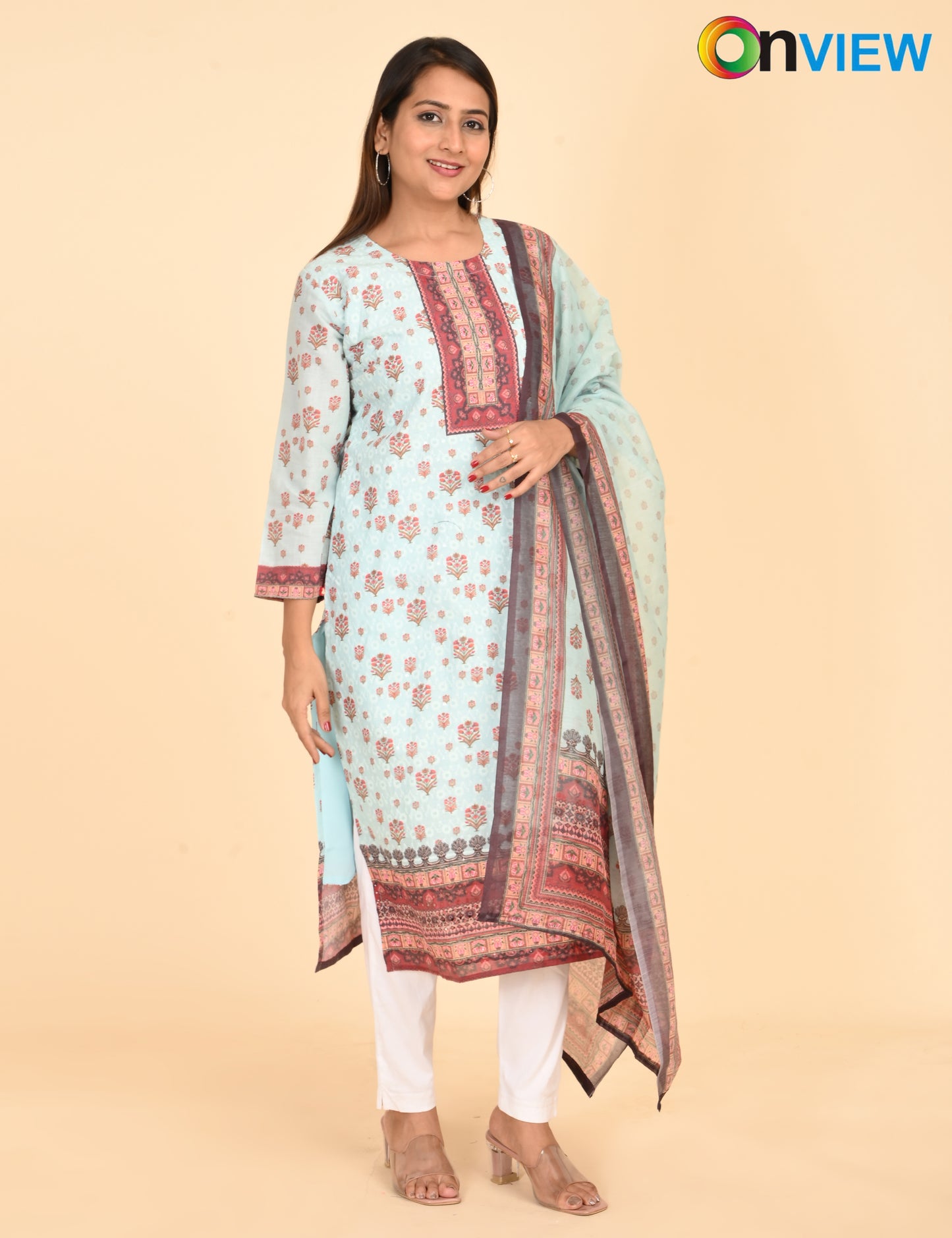 ONVIEW | 1331 | COTTON CHIKANKARI WORK WITH BORDER WITH DUPATTA | PACK OF 4