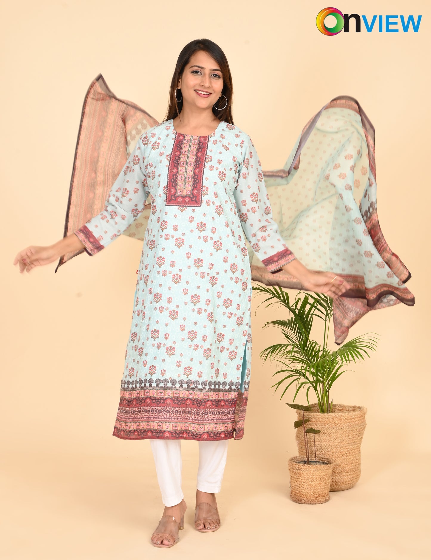 ONVIEW | 1331 | COTTON CHIKANKARI WORK WITH BORDER WITH DUPATTA | PACK OF 4