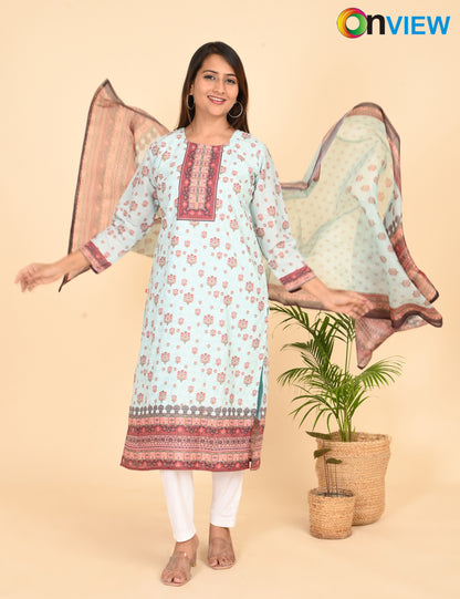 ONVIEW | 1331 | COTTON CHIKANKARI WORK WITH BORDER WITH DUPATTA | PACK OF 4