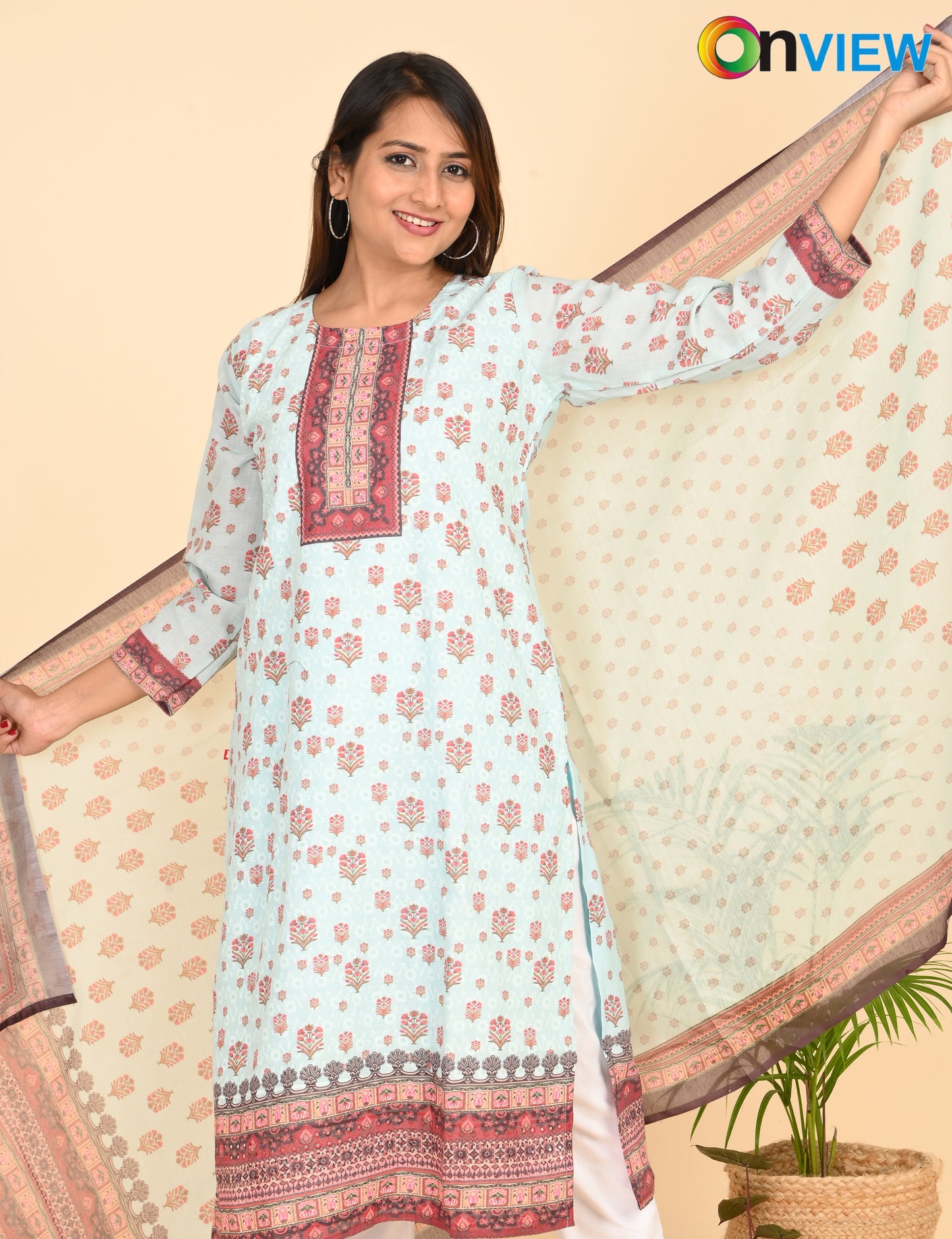 ONVIEW | 1331 | COTTON CHIKANKARI WORK WITH BORDER WITH DUPATTA | PACK OF 4