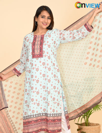 ONVIEW | 1331 | COTTON CHIKANKARI WORK WITH BORDER WITH DUPATTA | PACK OF 4