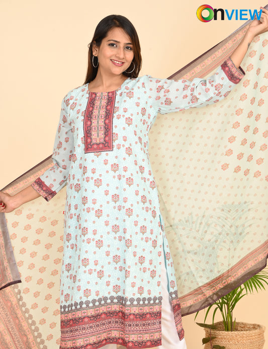 ONVIEW | 1331 | COTTON CHIKANKARI WORK WITH BORDER WITH DUPATTA | PACK OF 4