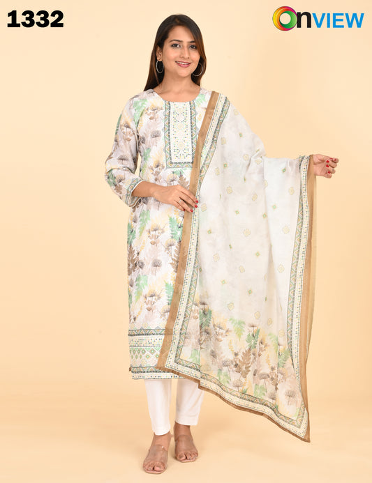 ONVIEW | 1332 | COTTON CHIKANKARI WORK BORDER WITH DUPATTA | PACK OF 4
