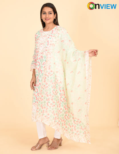 ONVIEW | 1333 | COTTON CHIKANKARI WORK WITH BORDER WITH DUPATTA | PACK OF 4