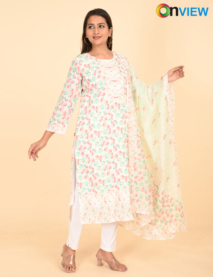 ONVIEW | 1333 | COTTON CHIKANKARI WORK WITH BORDER WITH DUPATTA | PACK OF 4