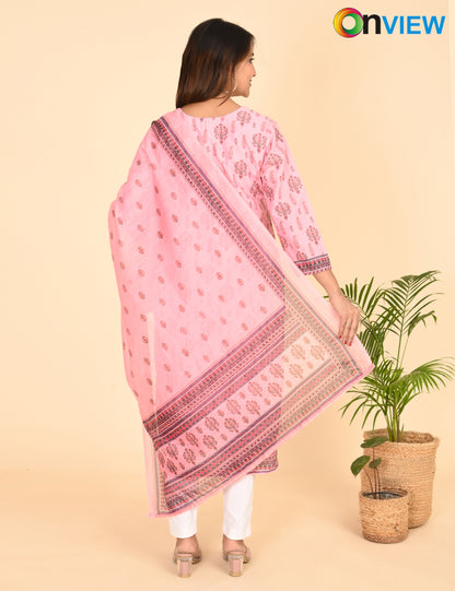 ONVIEW | 1334 | COTTON CHIKANKARI WORK BORDER WITH DUPATTA | PACK OF 4