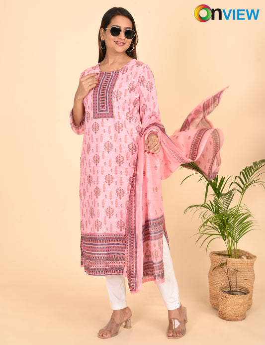 ONVIEW | 1334 | COTTON CHIKANKARI WORK BORDER WITH DUPATTA | PACK OF 4