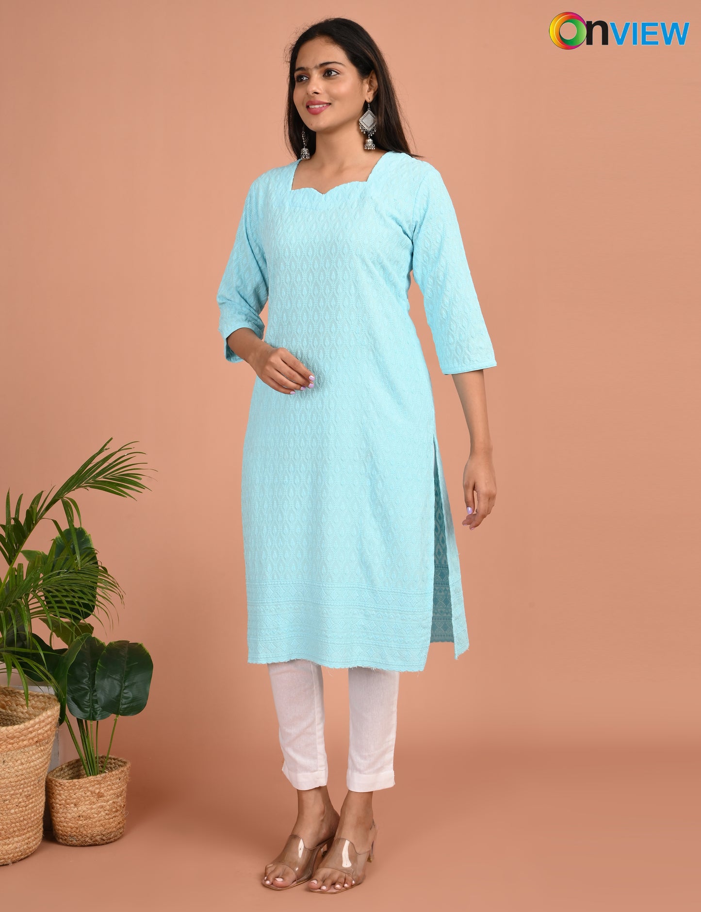 ONEVIEW | 174 | CHIKANKARI DESIGN NECK | PACK OF 4