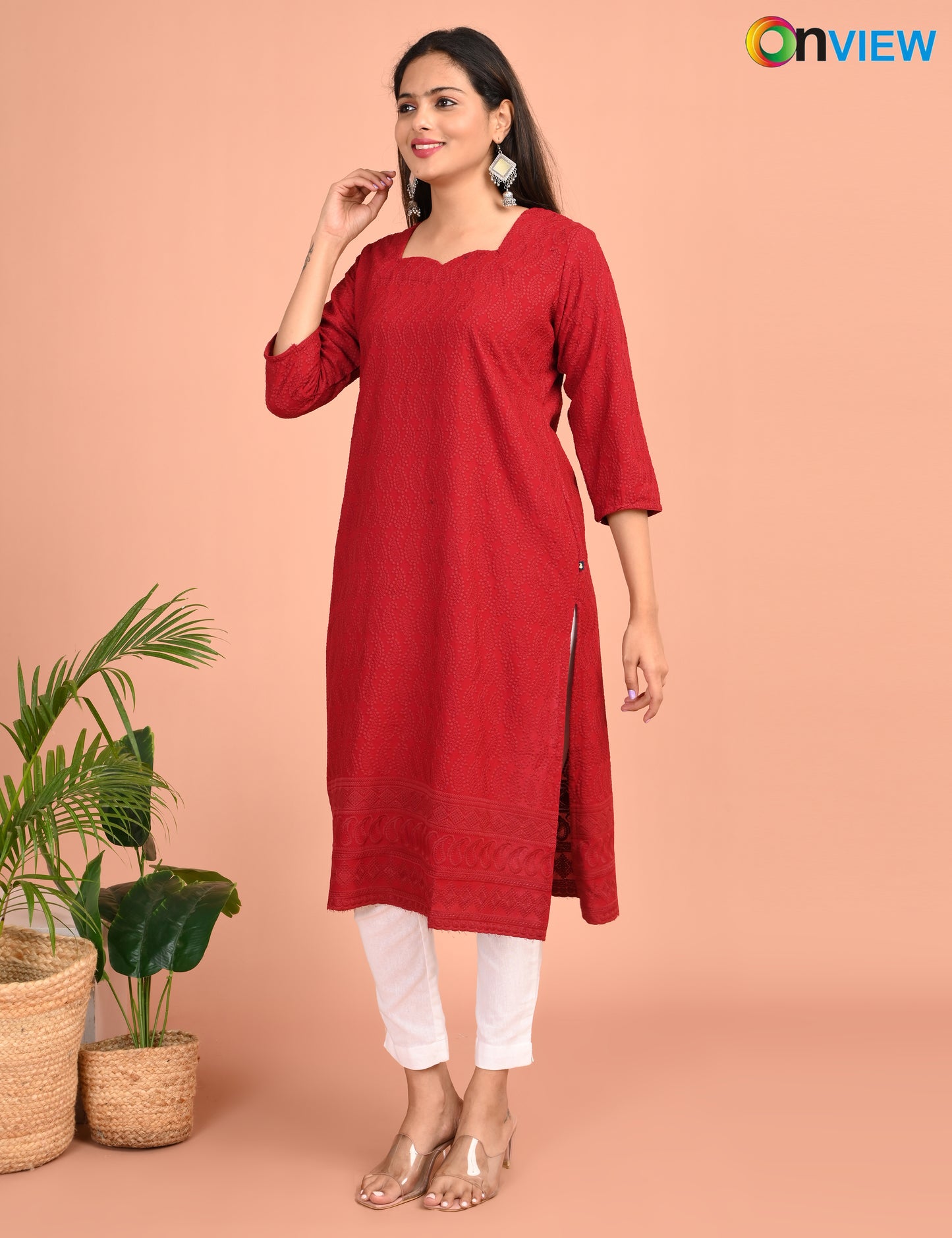ONEVIEW | 180 | CHIKANKARI DESIGN NECK | PACK OF 4