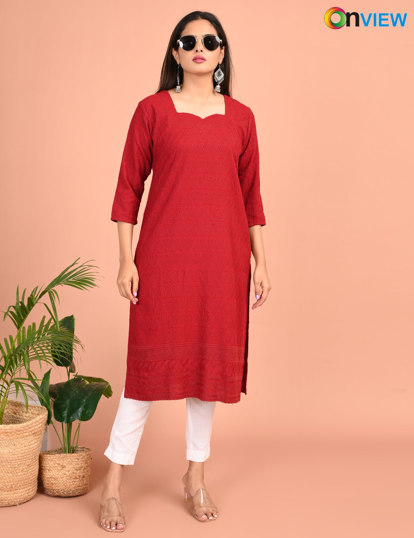 ONEVIEW | 180 | CHIKANKARI DESIGN NECK | PACK OF 4