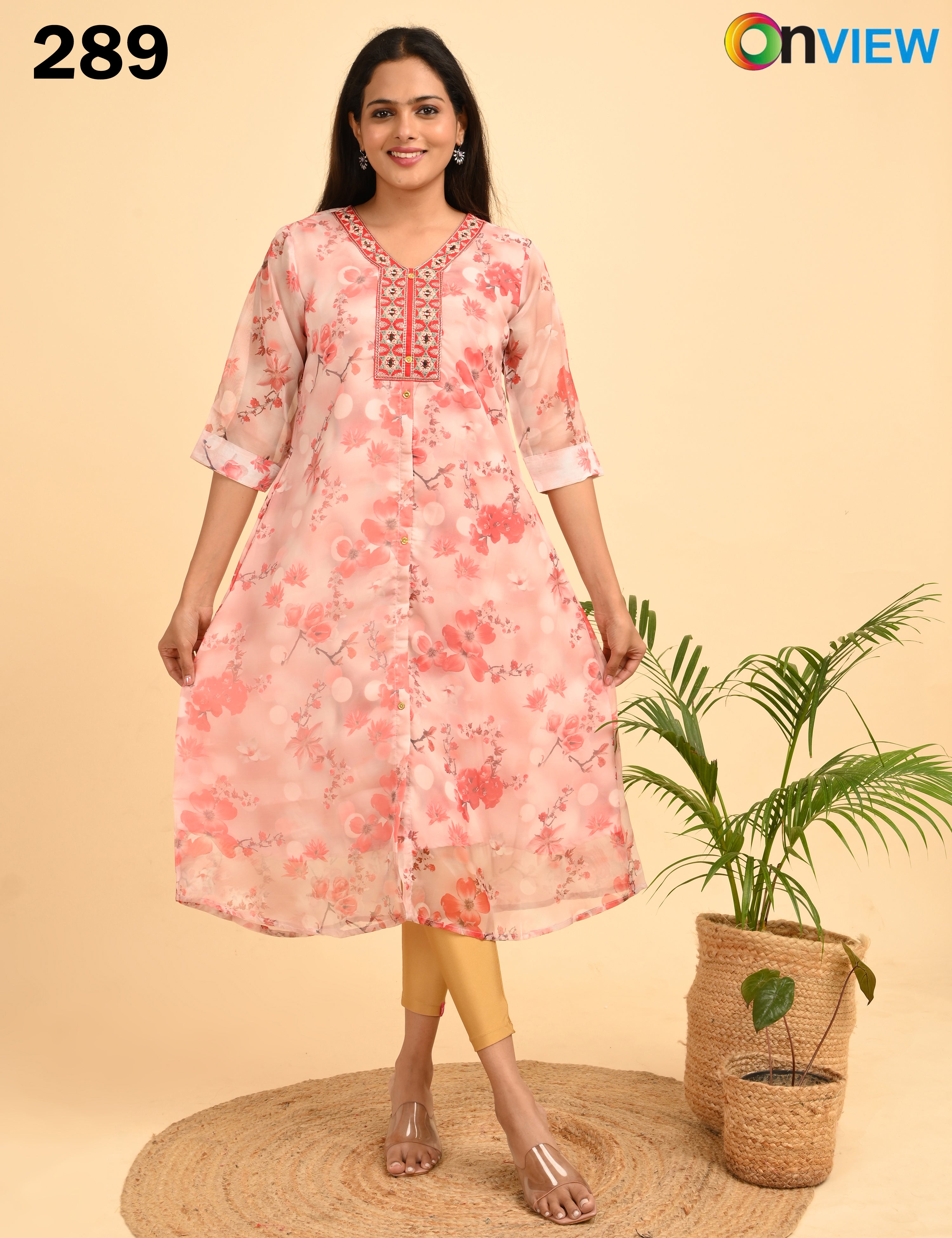ONVIEW | 289 | A LINE ORGANZA EMBROIDARY UMBRELLA WITH LINING | PACK OF 4